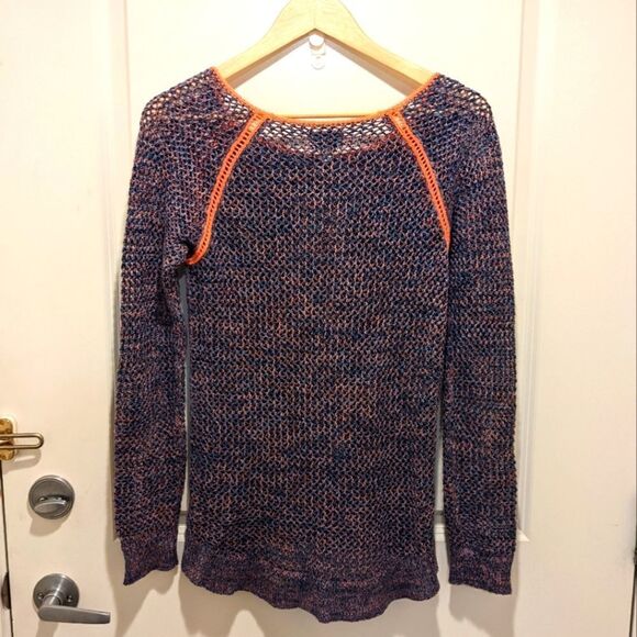 $5 Item American Eagle Outfitters S Open Knit Blue Purple and Neon Coral Sweater - Picture 3 of 8